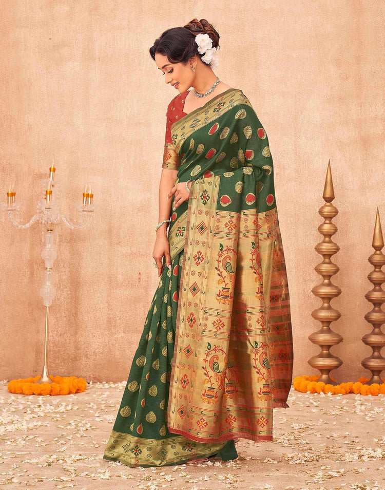Green Shimmer Silk Woven Paithani Saree
