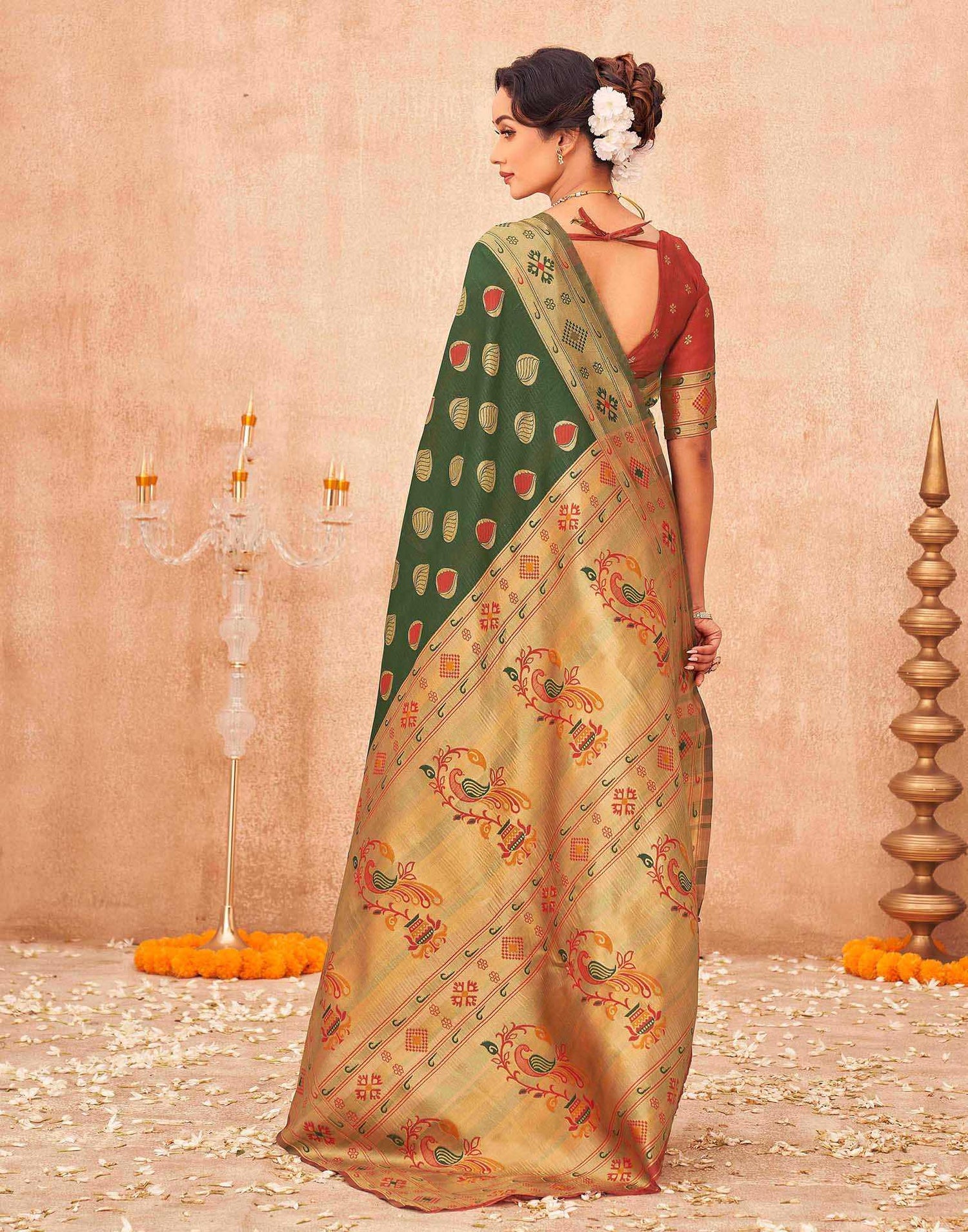 Green Shimmer Silk Woven Paithani Saree