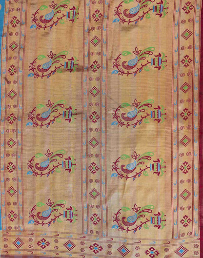 Teal Blue Shimmer Silk Woven Paithani Saree