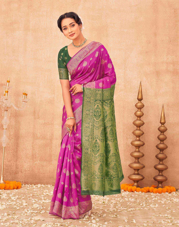 Pink Shimmer Silk Woven Banarasi Saree