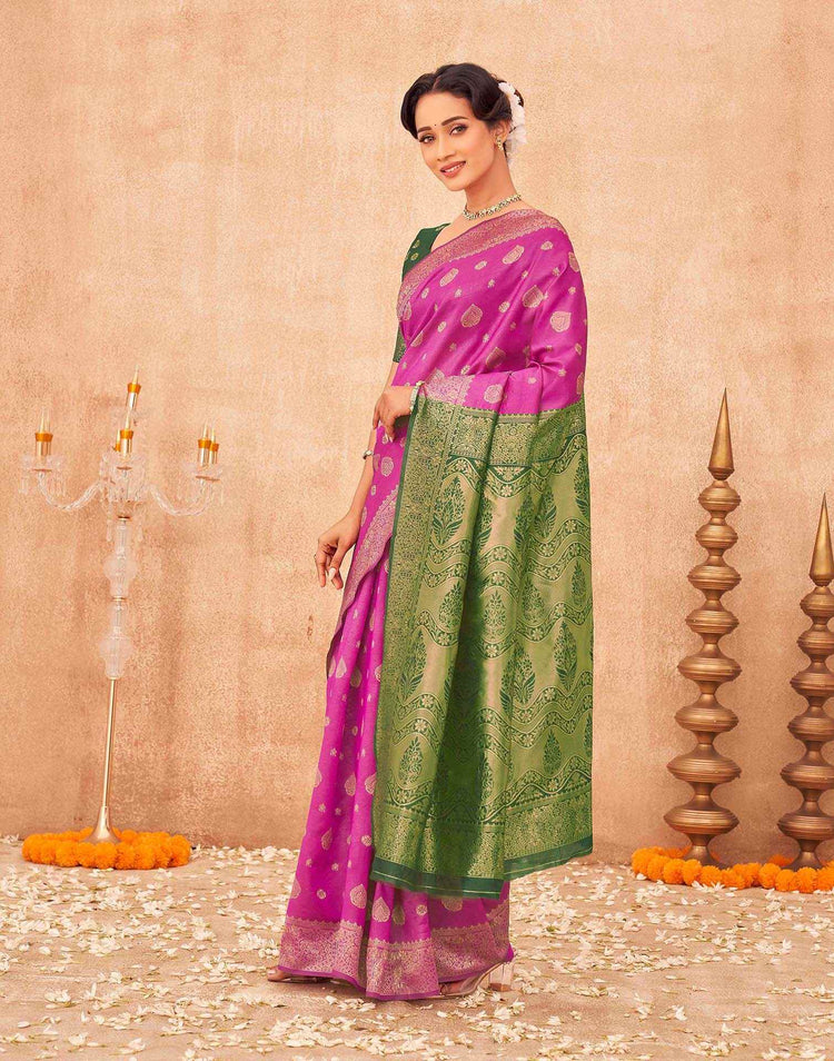 Pink Shimmer Silk Woven Banarasi Saree