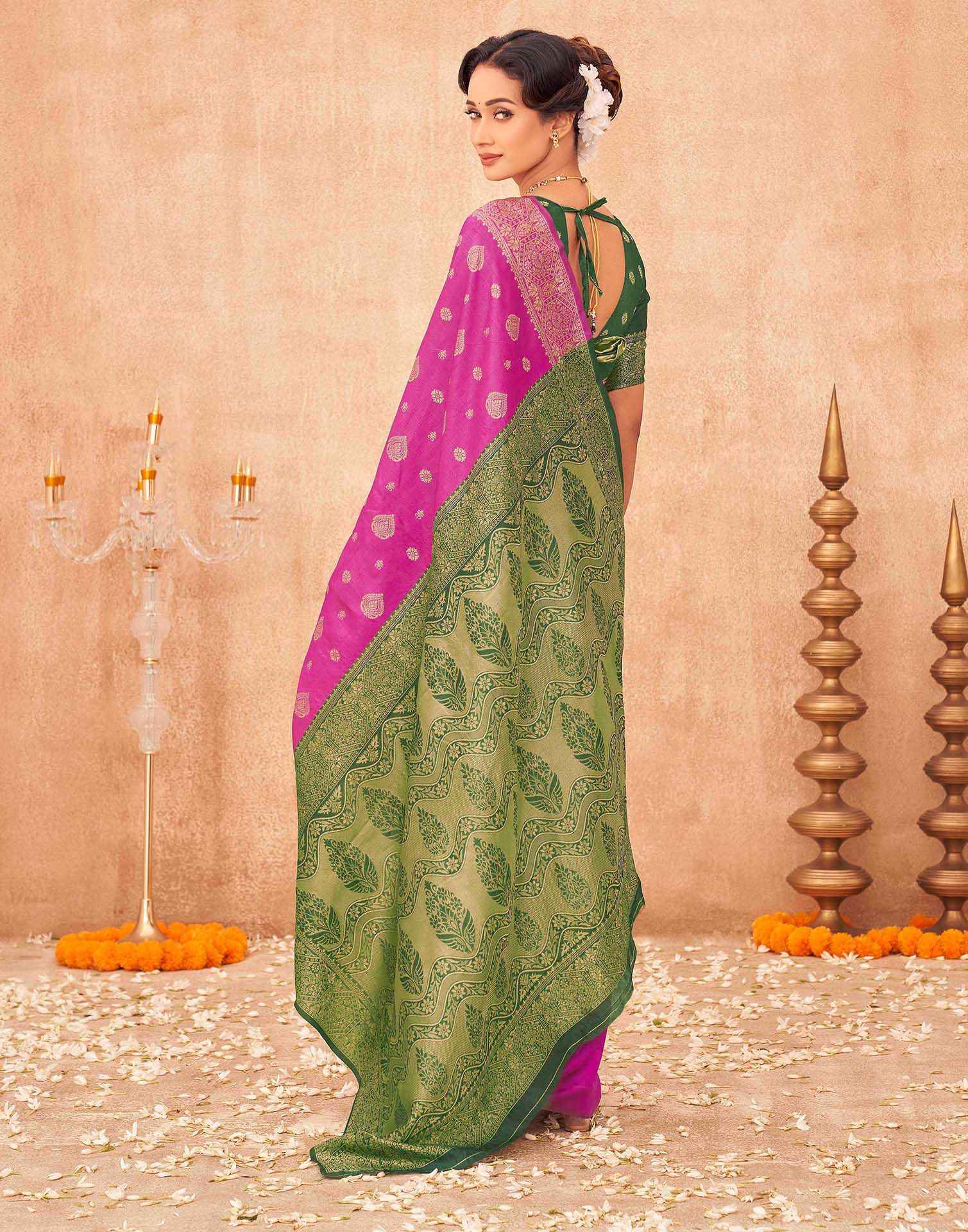 Pink Shimmer Silk Woven Banarasi Saree