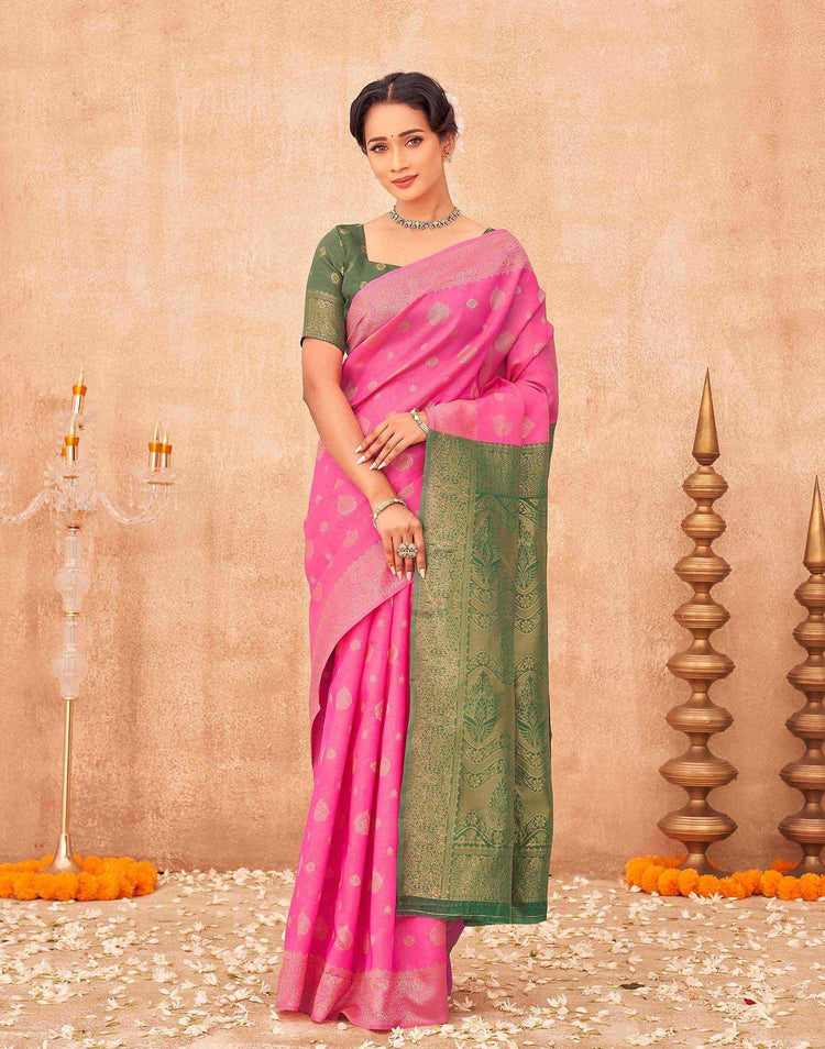 Pink Shimmer Silk Woven Banarasi Saree