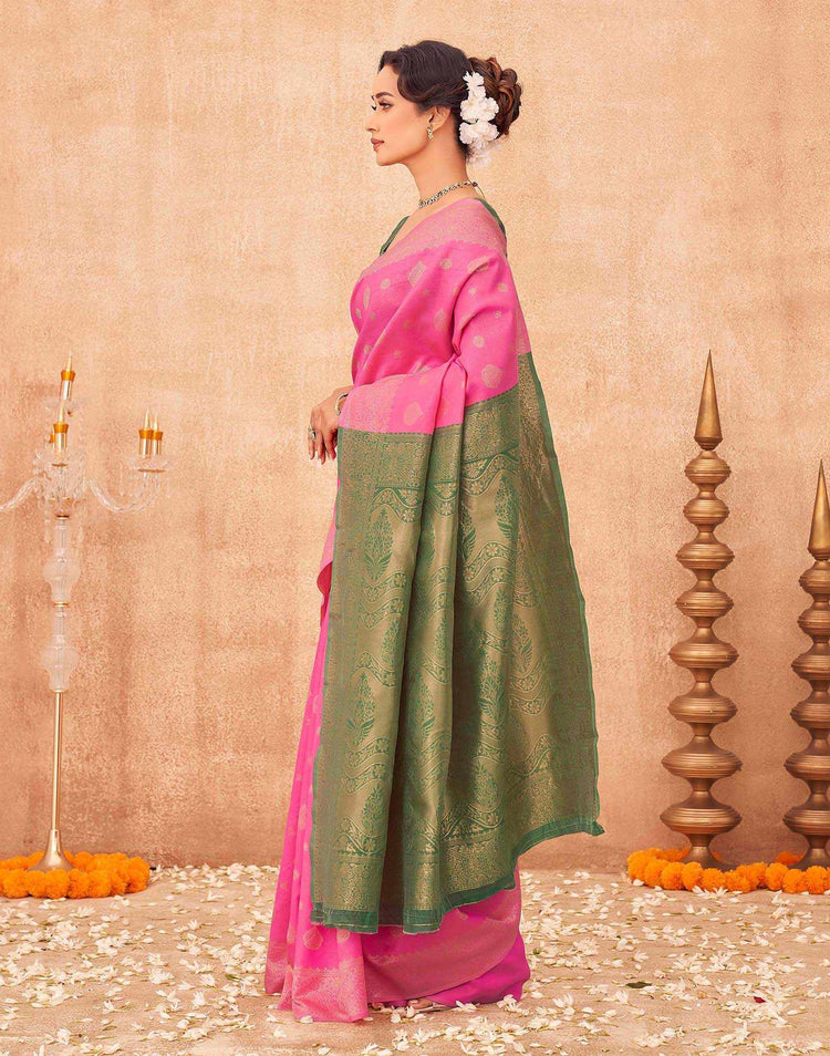 Pink Shimmer Silk Woven Banarasi Saree