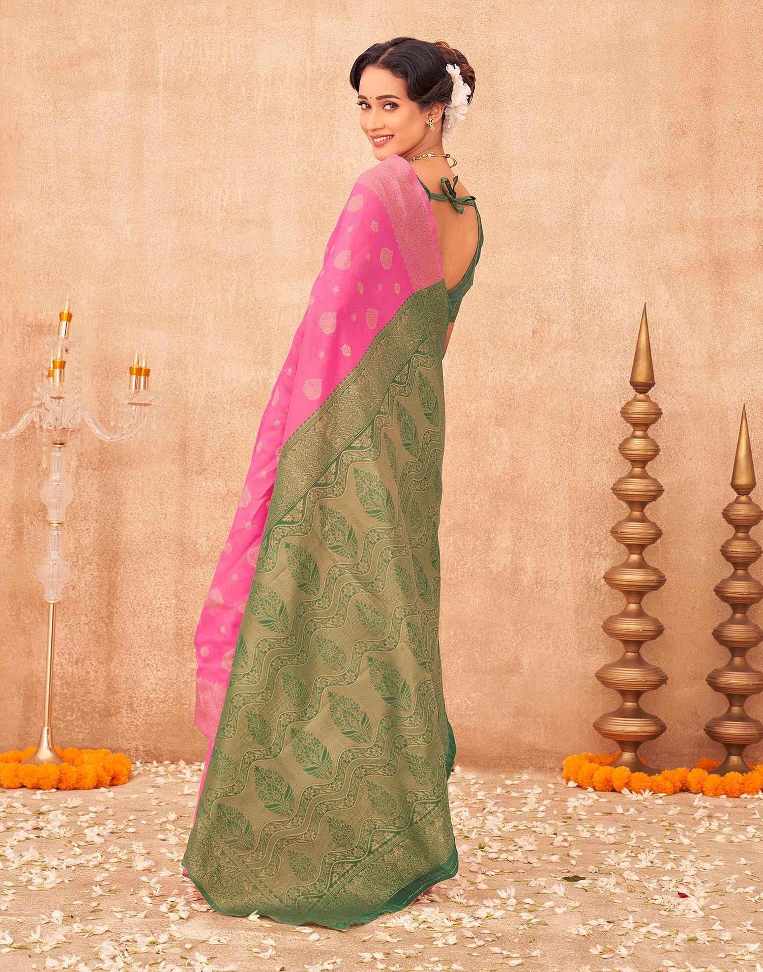 Pink Shimmer Silk Woven Banarasi Saree