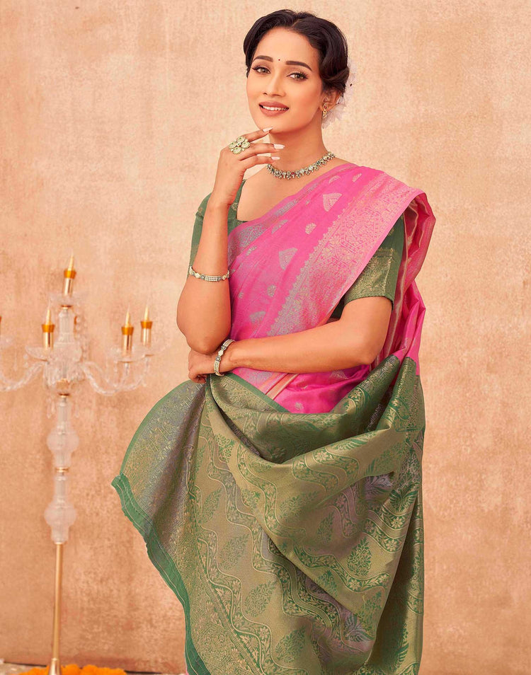 Pink Shimmer Silk Woven Banarasi Saree