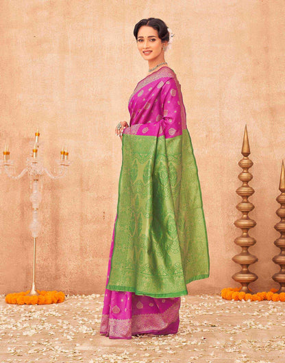 Rani Pink Shimmer Silk Woven Banarasi Saree