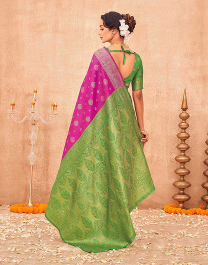 Rani Pink Shimmer Silk Woven Banarasi Saree