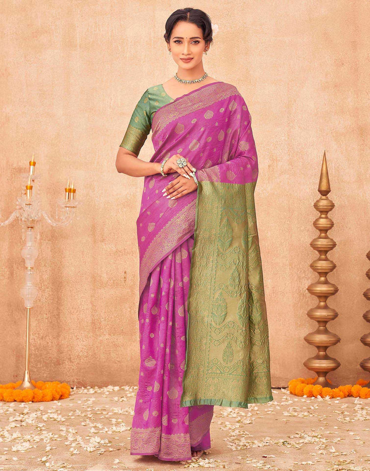 Rani Pink Shimmer Silk Woven Banarasi Saree