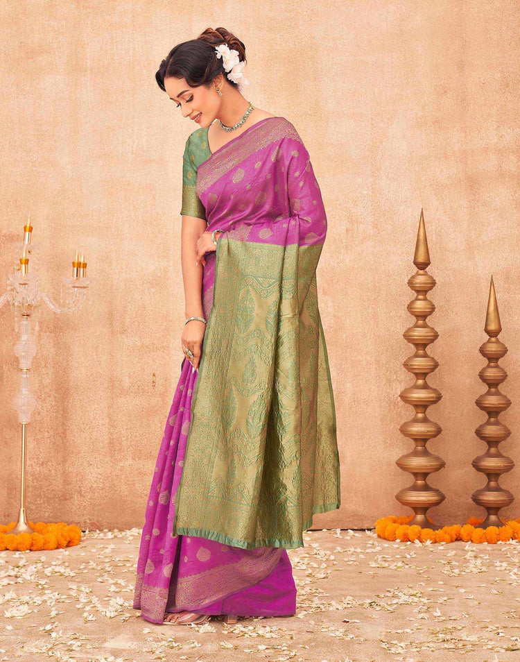 Rani Pink Shimmer Silk Woven Banarasi Saree