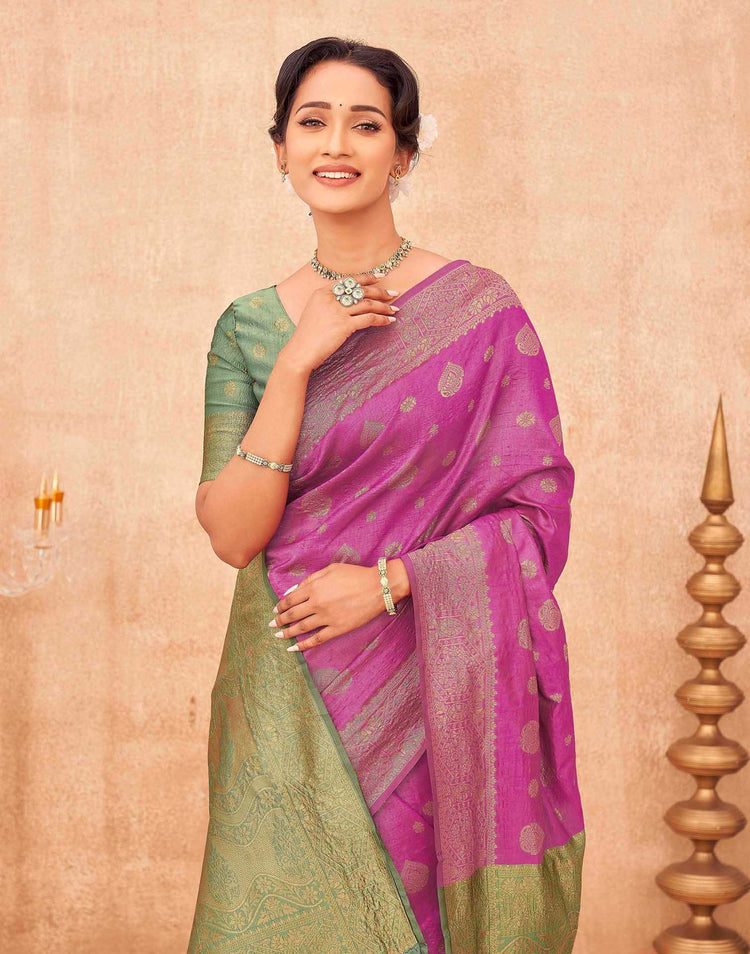 Rani Pink Shimmer Silk Woven Banarasi Saree