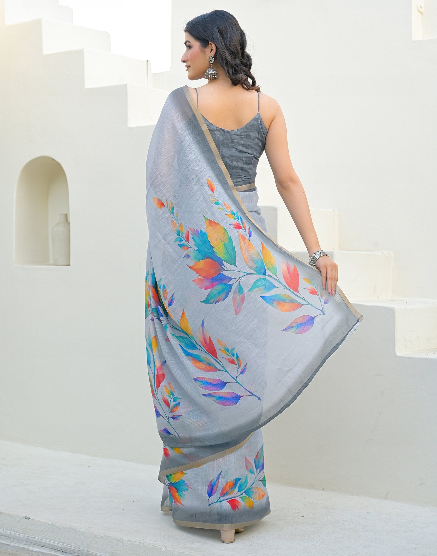 Light Blue Linen Printed Saree