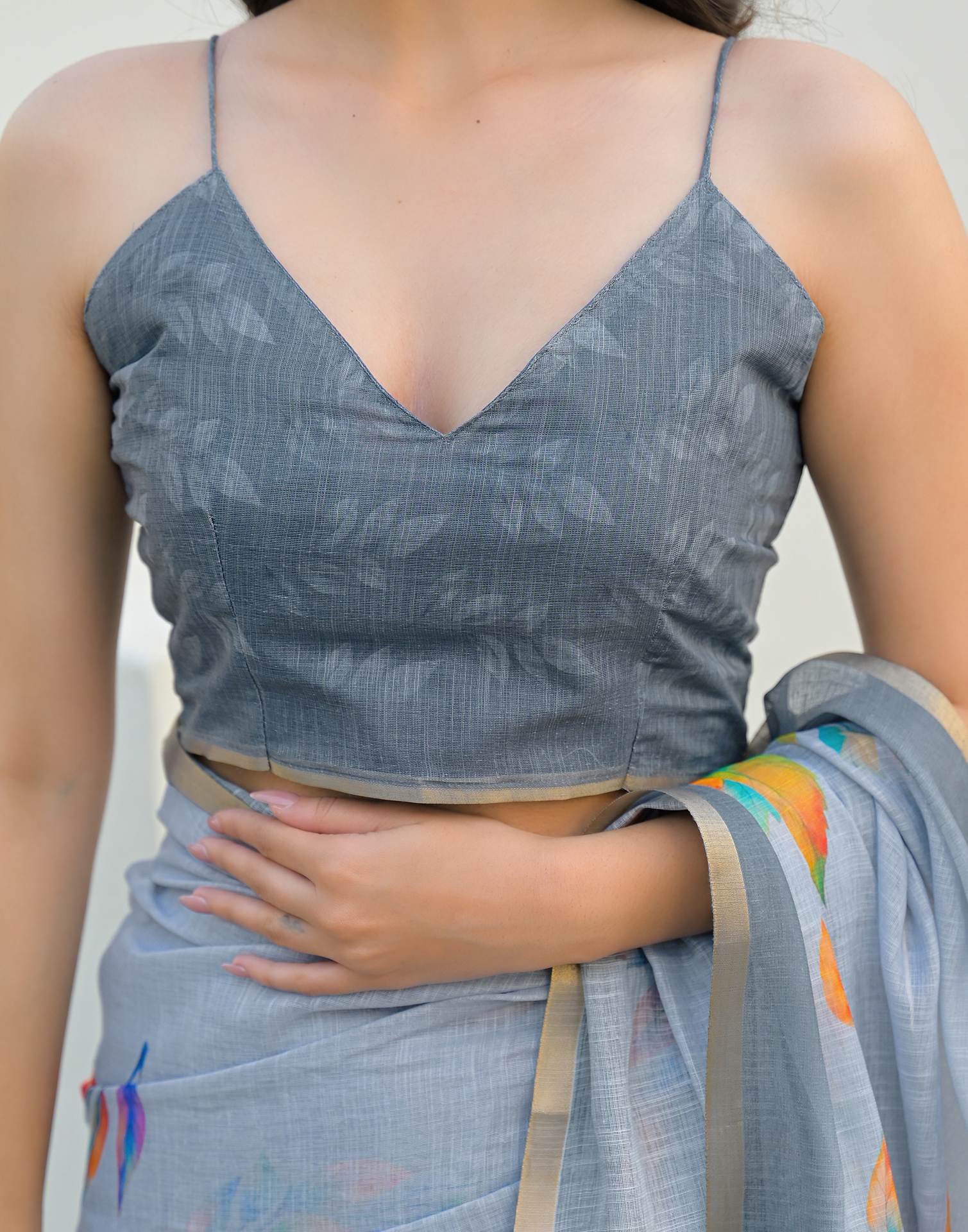 Light Blue Linen Printed Saree