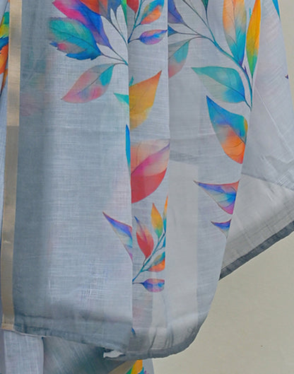Light Blue Linen Printed Saree