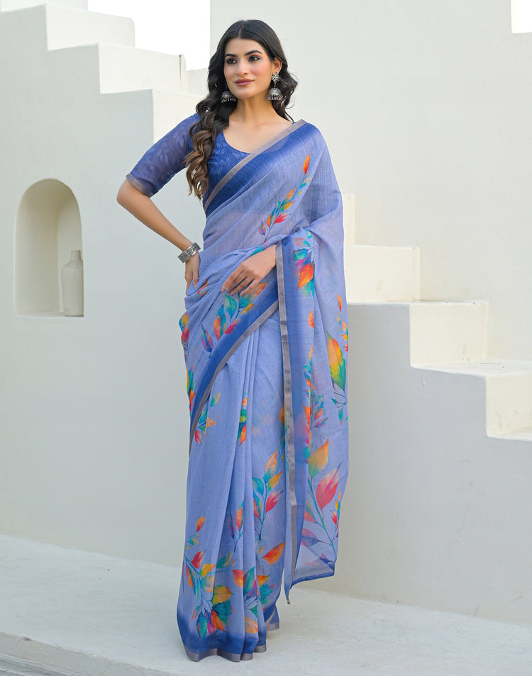Lavender Linen Printed Saree