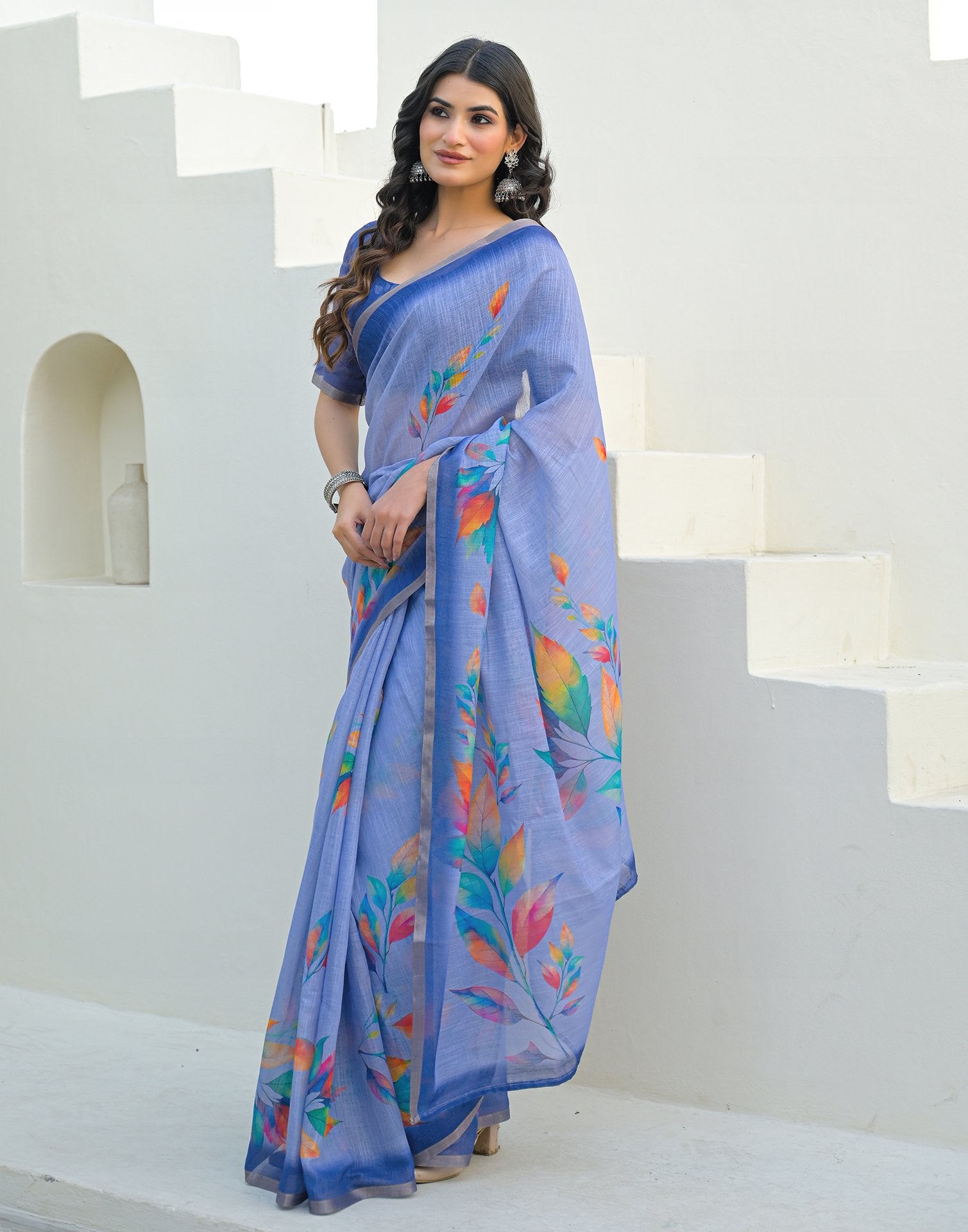 Lavender Linen Printed Saree