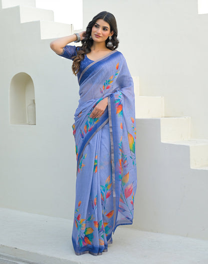 Lavender Linen Printed Saree