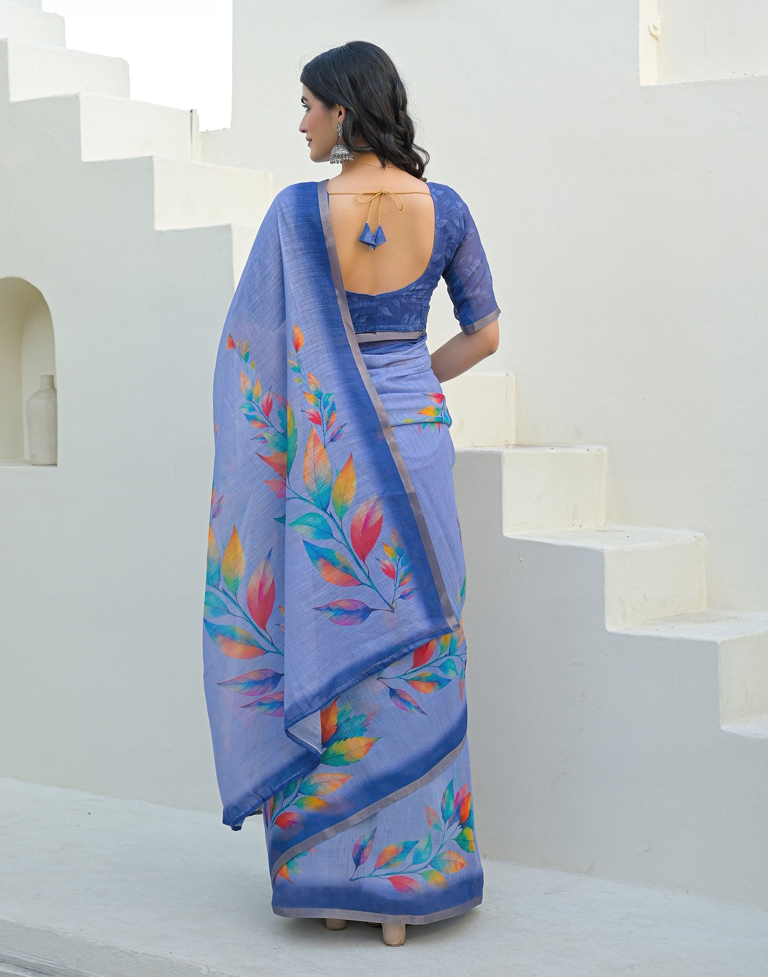 Lavender Linen Printed Saree
