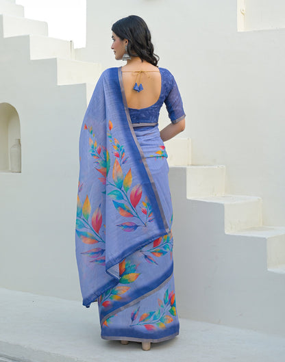 Lavender Linen Printed Saree