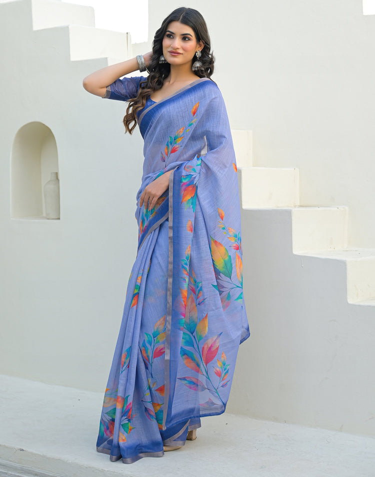 Lavender Linen Printed Saree