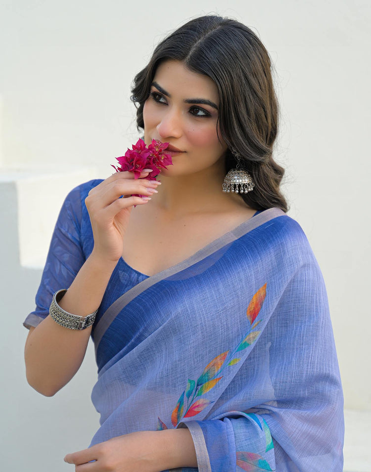 Lavender Linen Printed Saree