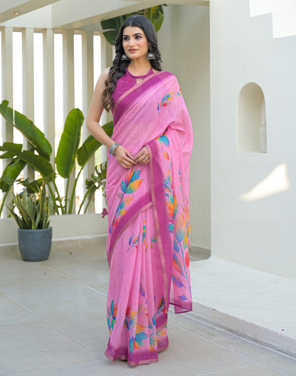 Light Pink Linen Printed Saree