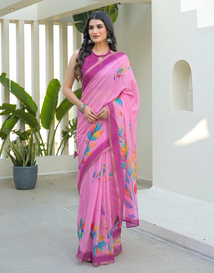 Light Pink Linen Printed Saree