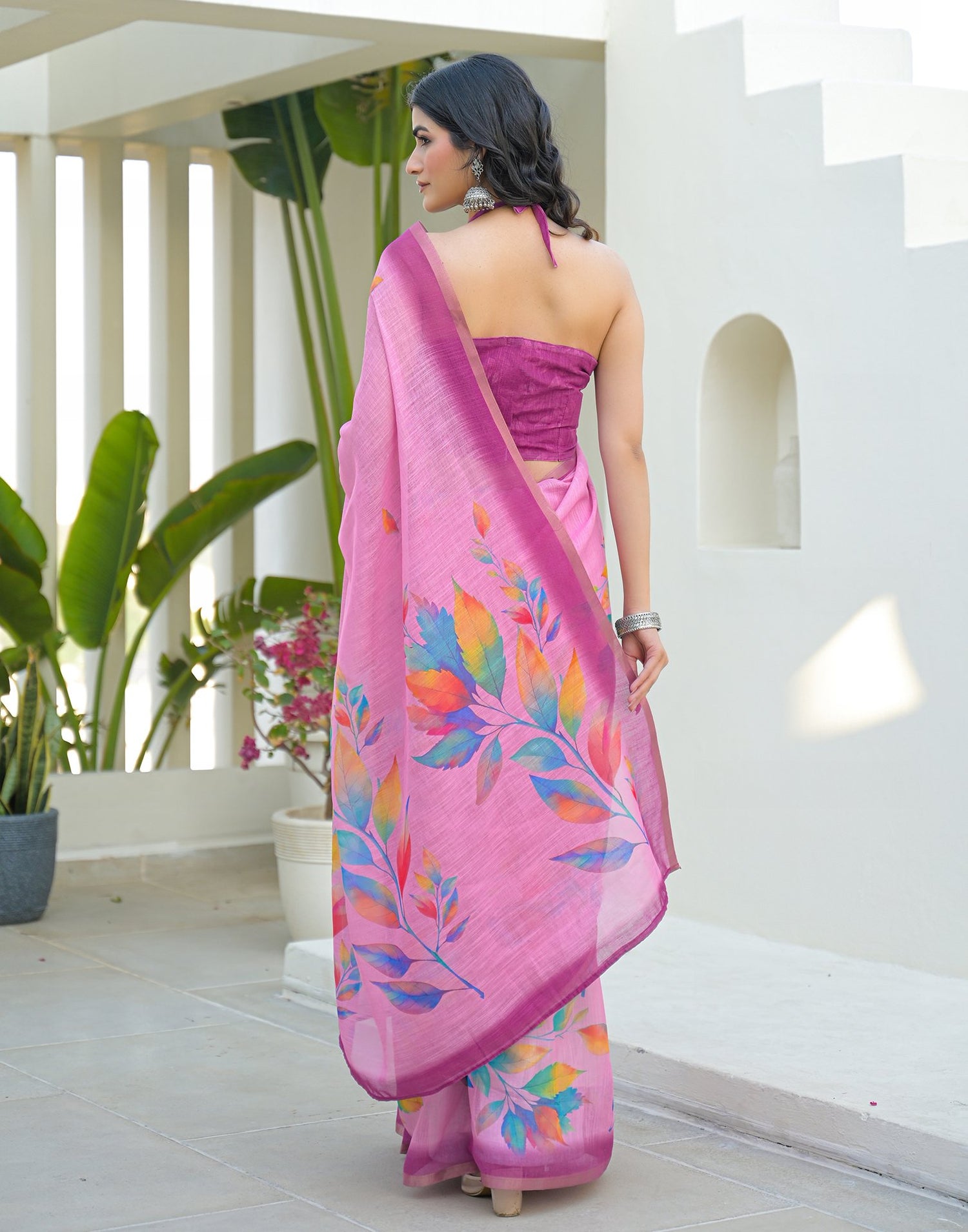 Light Pink Linen Printed Saree