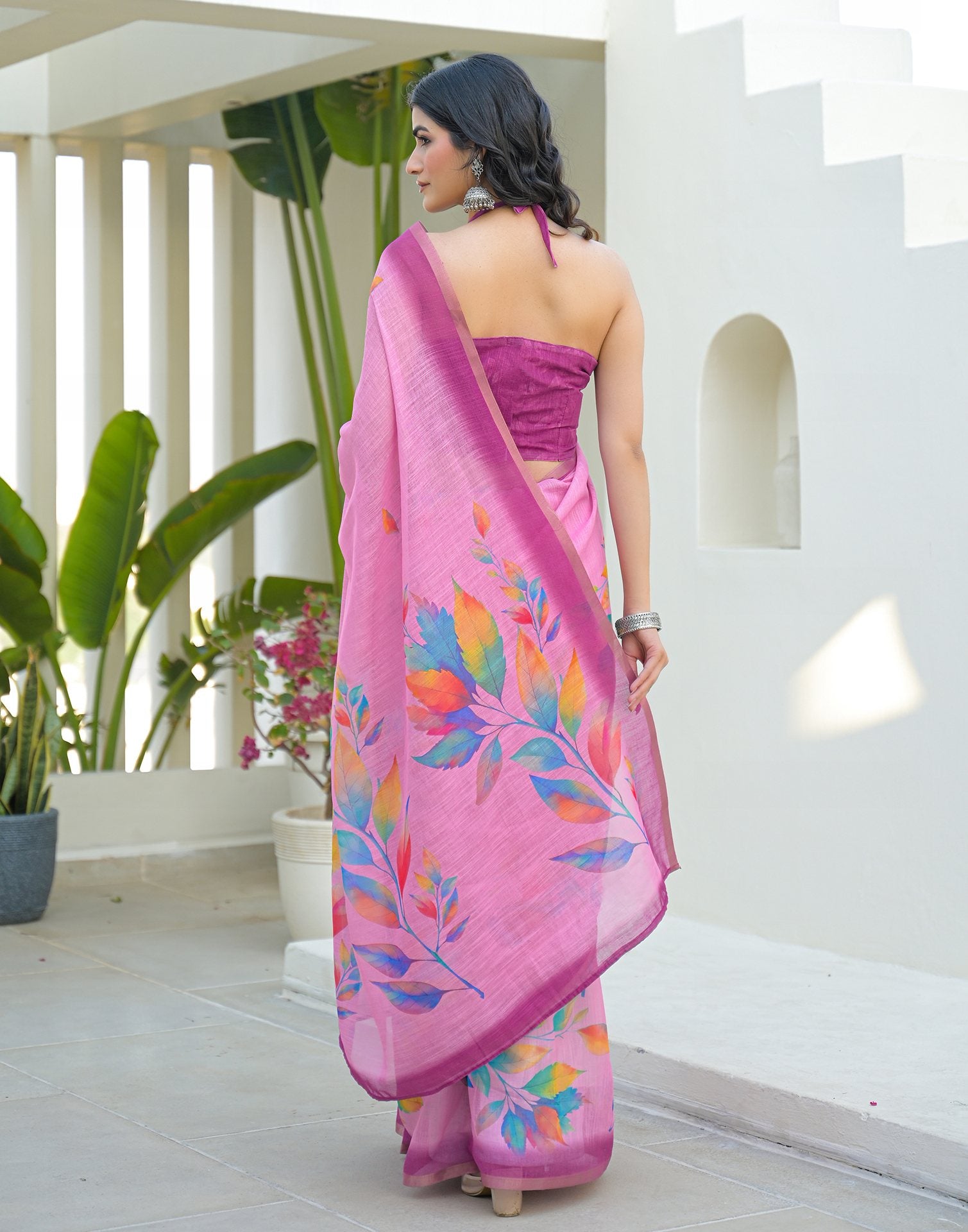 Light Pink Linen Printed Saree