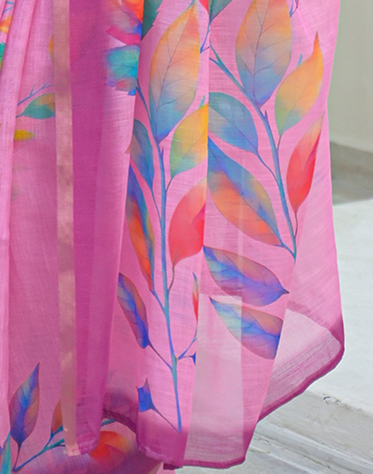 Light Pink Linen Printed Saree