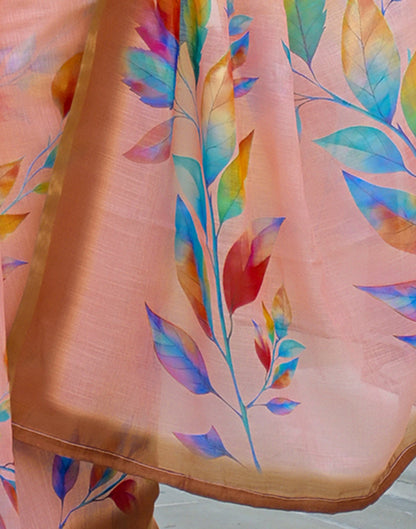 Peach Linen Printed Saree