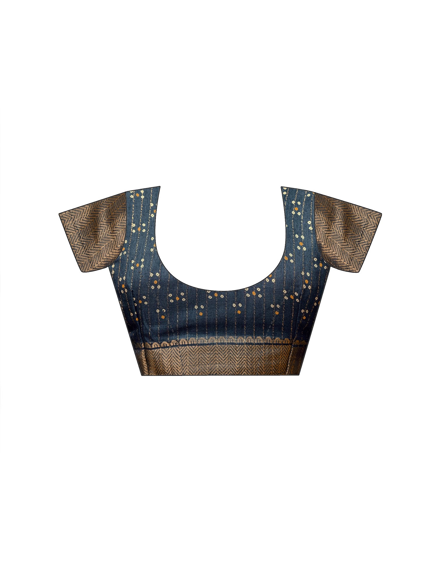 Navy Blue Silk Bandhani Printed Zari Stripe Saree 