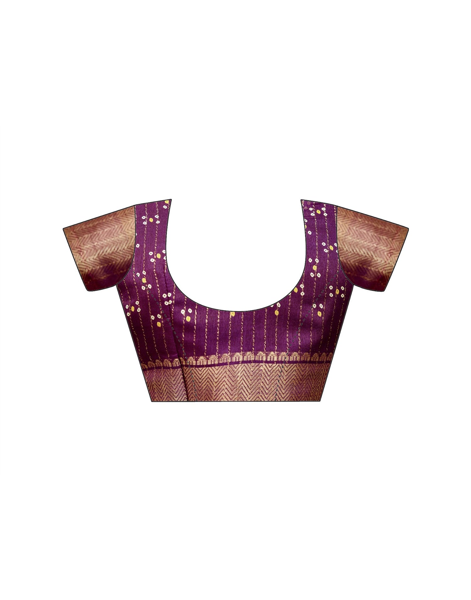 Dark Magenta Silk Bandhani Printed Zari Stripe Saree 