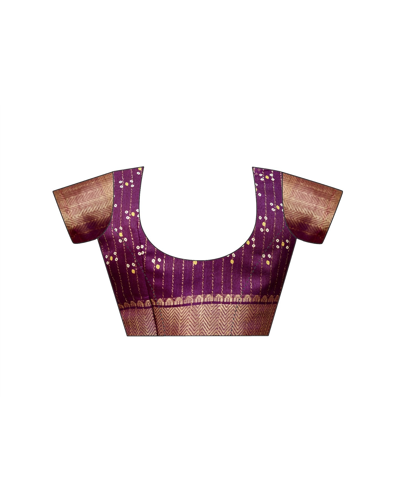 Dark Magenta Silk Bandhani Printed Zari Stripe Saree 