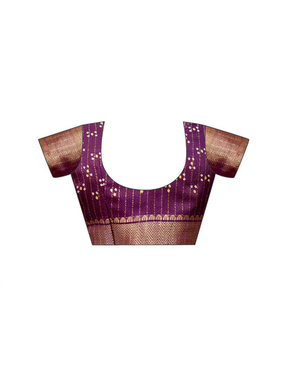 Dark Magenta Silk Bandhani Printed Zari Stripe Saree 