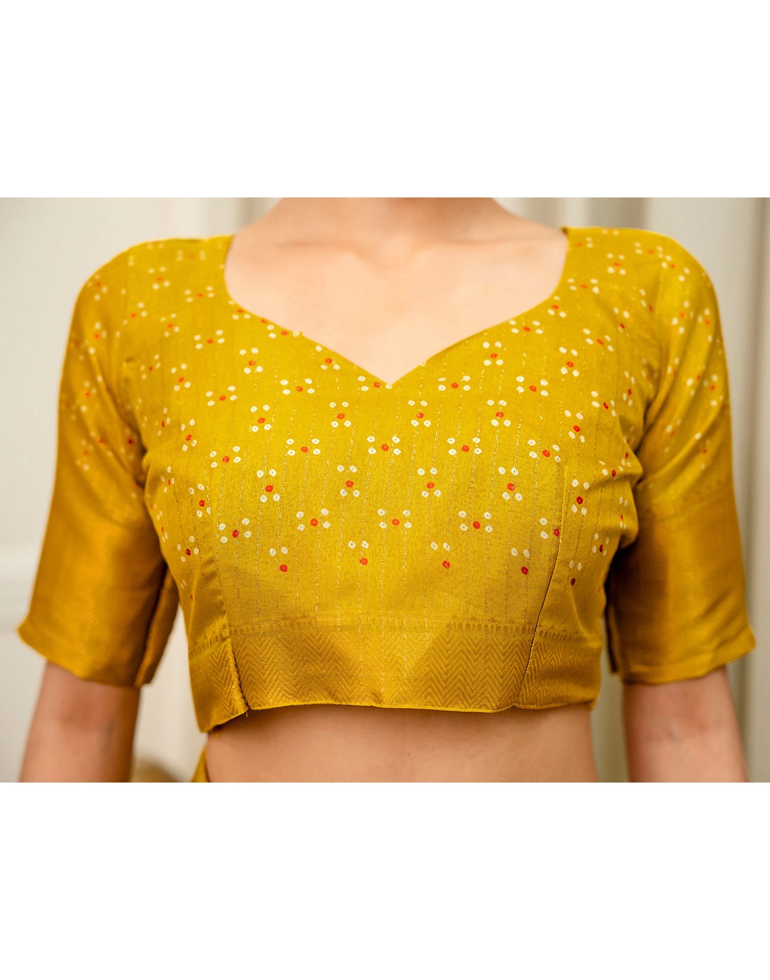 Yellow Silk Bandhani Printed Zari Stripe Saree 