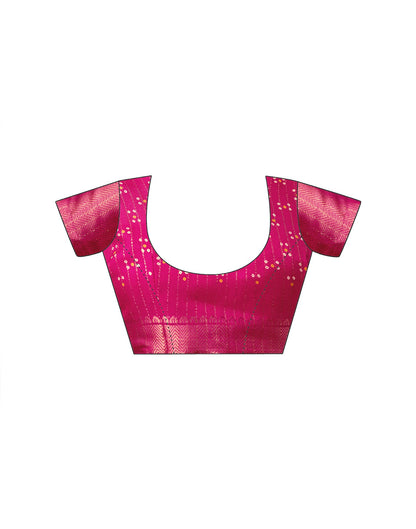 Rani Pink Silk Bandhani Printed Zari Stripe Saree 