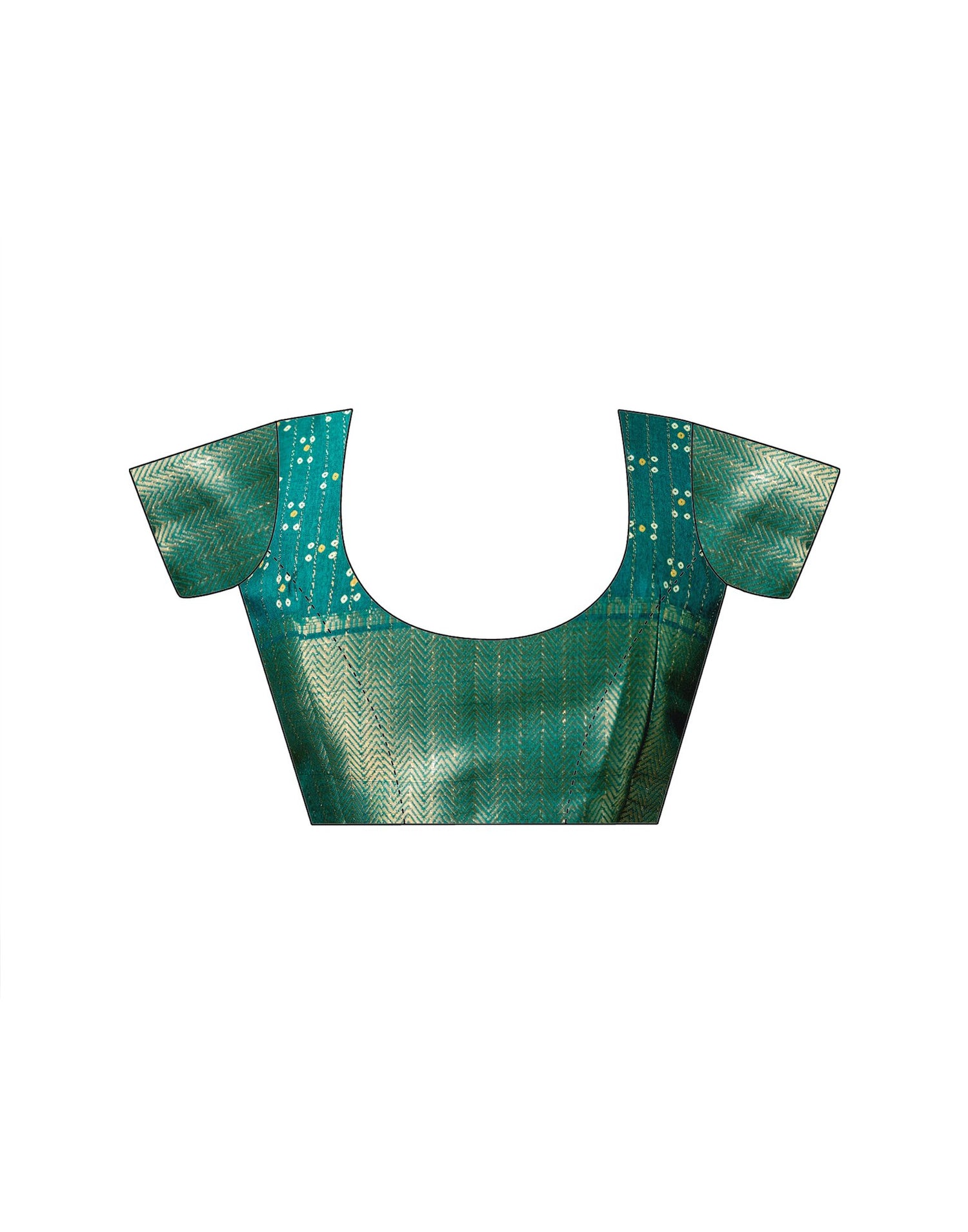 Teal Green Silk Bandhani Printed Zari Stripe Saree 