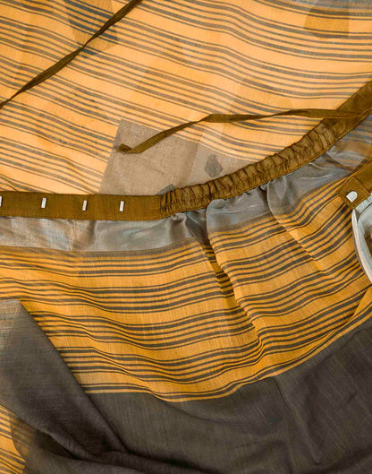 Ready To Wear Mustard Yellow Linen Striped Printed Saree