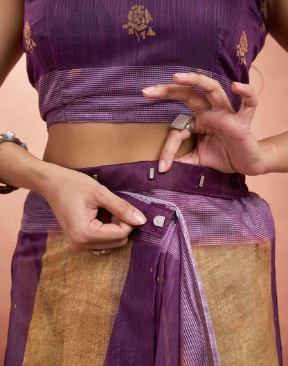 Ready To Wear Purple Linen Printed Saree