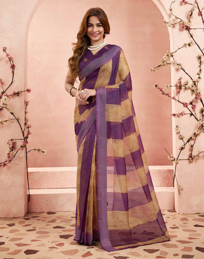 Ready To Wear Purple Linen Printed Saree