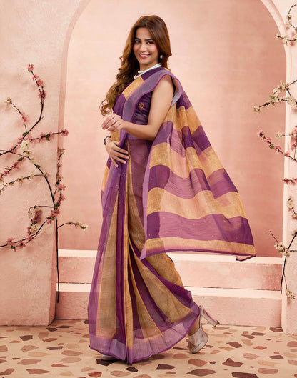 Ready To Wear Purple Linen Printed Saree