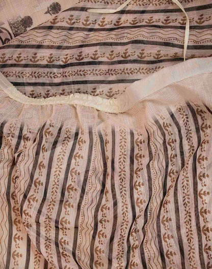 Ready To Wear Beige Linen Printed Saree