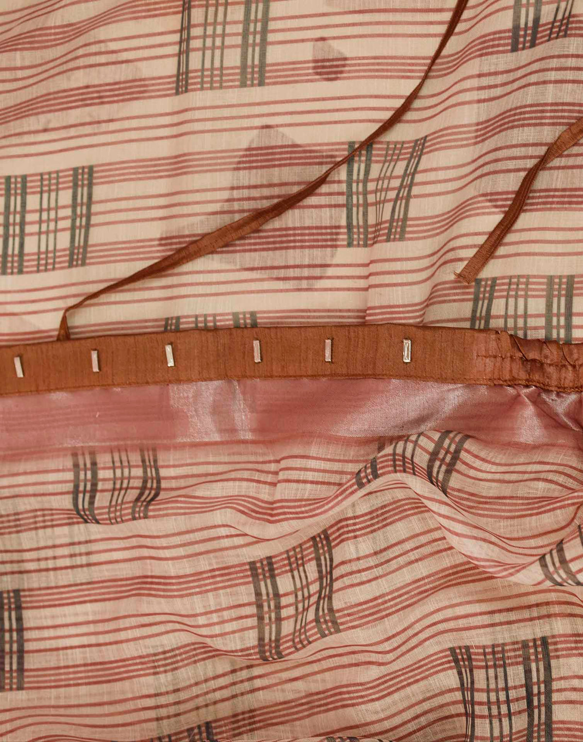 Ready To Wear Peach Linen Printed Saree
