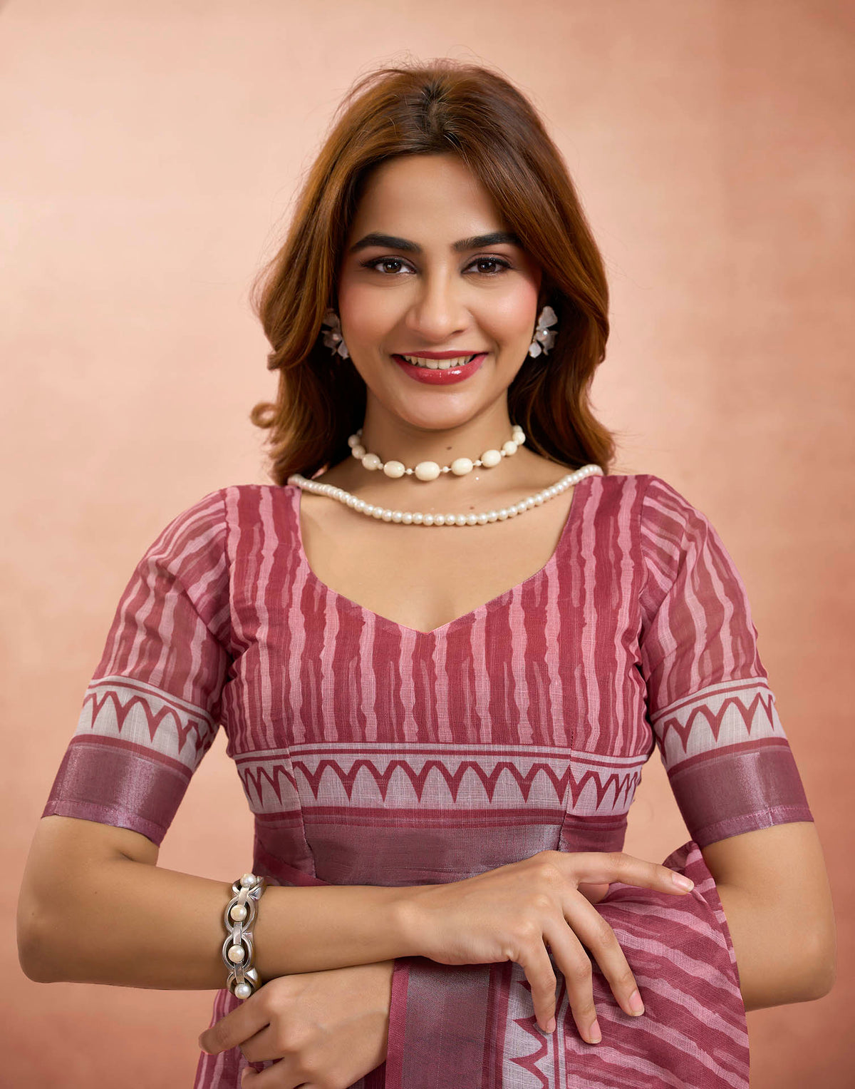 Ready To Wear Wine Linen Printed Saree