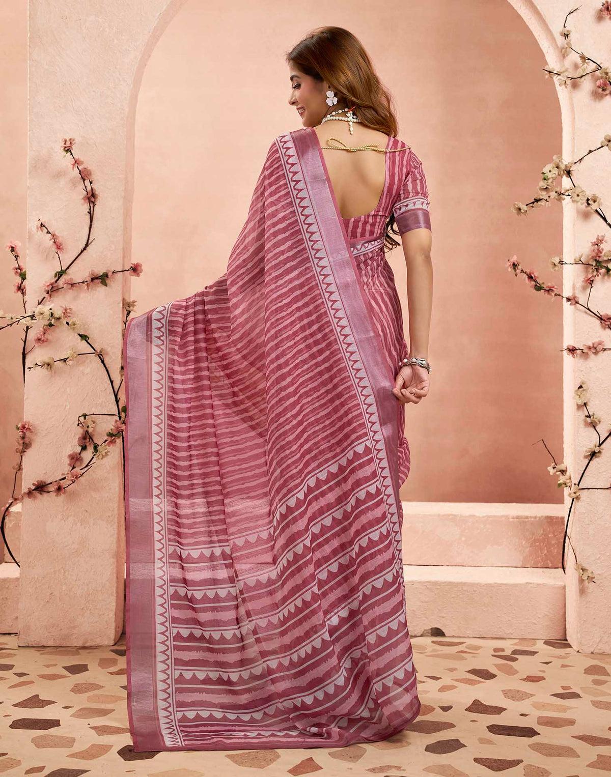 Ready To Wear Wine Linen Printed Saree