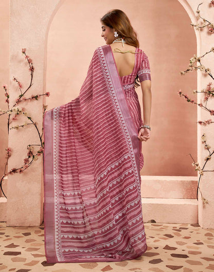 Ready To Wear Wine Linen Printed Saree