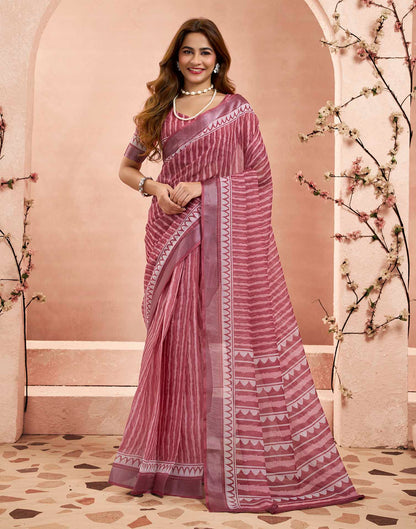 Ready To Wear Wine Linen Printed Saree