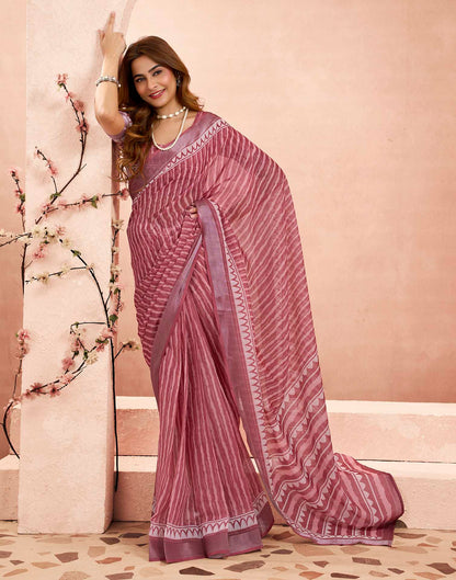 Ready To Wear Wine Linen Printed Saree