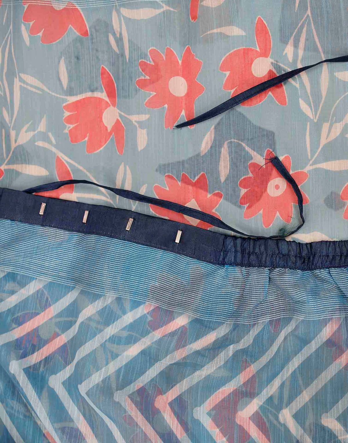 Ready To Wear Sky Blue Linen Printed Saree